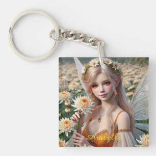 Beautiful November Fairy in Chrysanthemums Key Ring