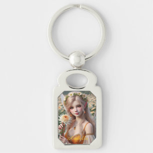 Beautiful November Fairy in Chrysanthemums Key Ring
