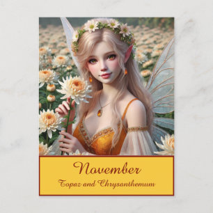 Beautiful November Fairy in Chrysanthemums Postcard