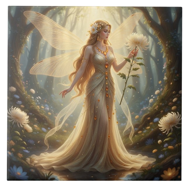 Beautiful November Topaz Fairy Ceramic Tile (Front)