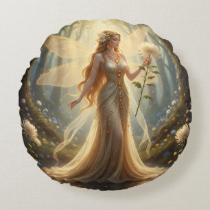 Beautiful November Topaz Fairy Round Cushion