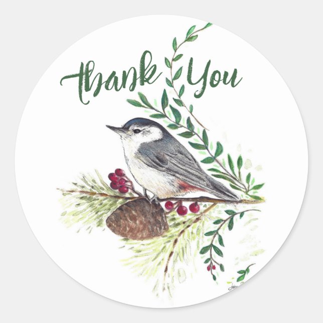 Beautiful Nuthatch Bird Art Classic Round Sticker (Front)