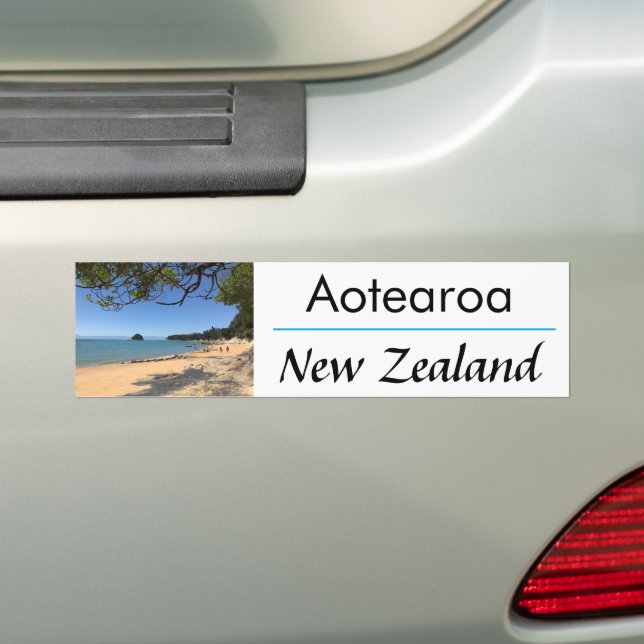 Beautiful NZ beach landscape, Split Apple Rock Bumper Sticker (On Car)