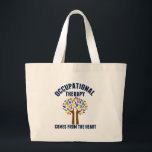 Beautiful Occupational Therapy Tree Quote Large Tote Bag<br><div class="desc">Occupational Therapy Comes from the Heart. An inspirational OT quote gift for your occupational therapist featuring a cute tree with rainbow leaves and helping hands as the trunk of hope.</div>