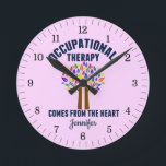 Beautiful Occupational Therapy Tree Quote Round Clock<br><div class="desc">Occupational Therapy Comes from the Heart wall clock for an occupational therapist's office. A beautiful OT gift featuring a cute rainbow tree with helping hands as the trunk of hope.</div>