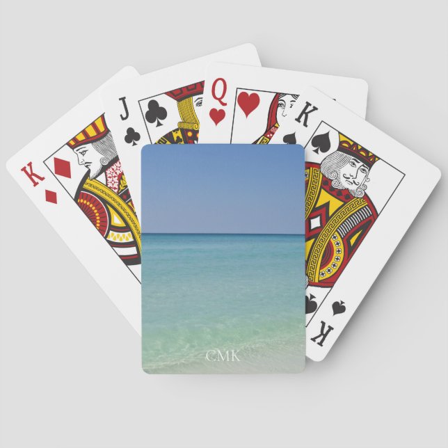 Beautiful Ocean Beach Photography Seaside Monogram Playing Cards (Back)