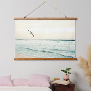 Beautiful Ocean Beach Scenery Seagull Soaring Hanging Tapestry