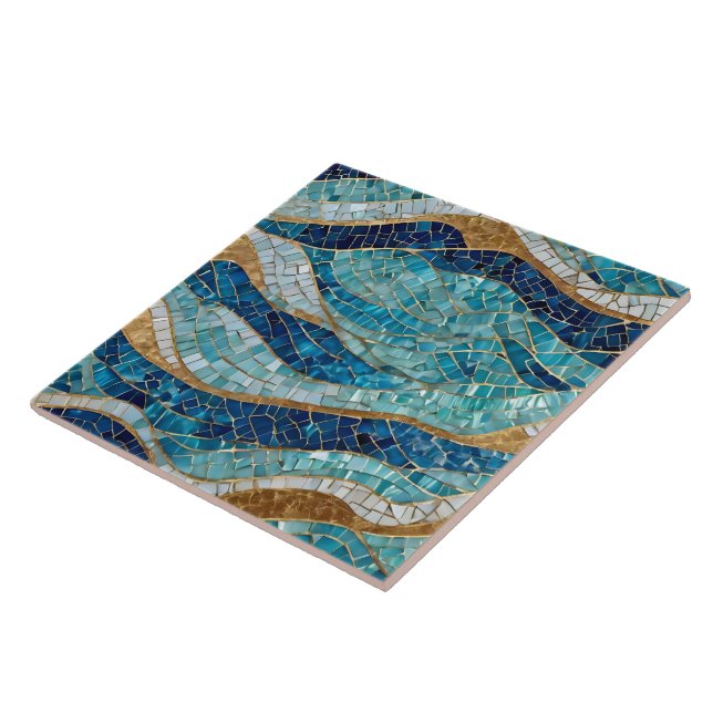 Beautiful Ocean Blue Gold Modern Collection Ceramic Tile (Side)