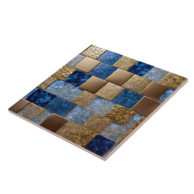 Beautiful Ocean Blue Gold Popular Collection Ceramic Tile (Side)