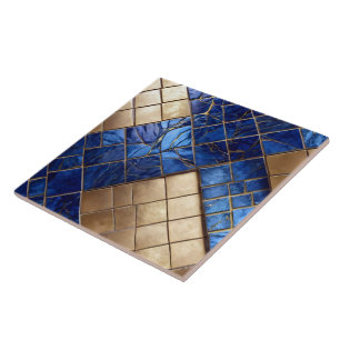 Beautiful Ocean Blue Gold Trendy Collection Ceramic Tile