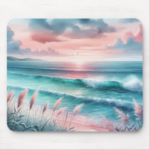 Beautiful Ocean Scene in Pink and Blue Mouse Pad