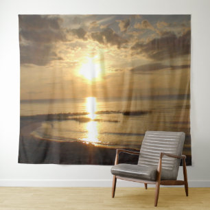 Beautiful Ocean Sunset Billowing Clouds Tapestry