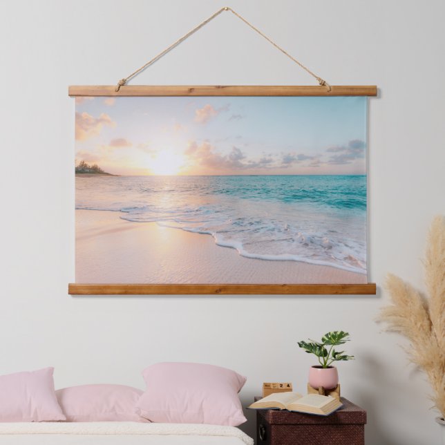 Beautiful Ocean Sunset With Gentle Waves Hanging Tapestry (Bedroom)