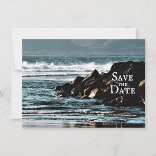 Beautiful Ocean, Waves and Rocks Beach Wedding Save The Date