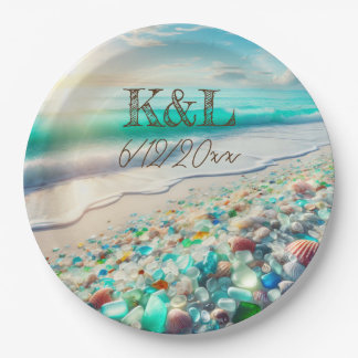 Beautiful Ocean Waves and Sea Glass Personalised Paper Plate