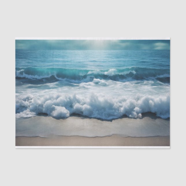 Beautiful Ocean Waves Crashing at the Beach  Tissue Paper (Front)