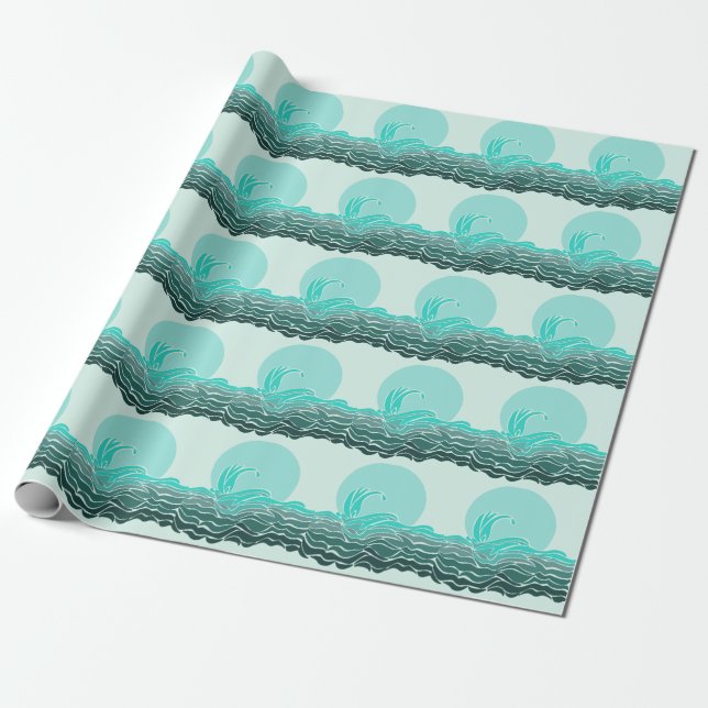 Beautiful ocean waves & sunset wrapping paper (Unrolled)