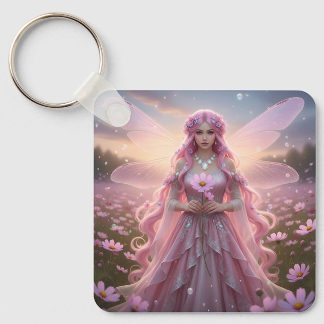 Beautiful October Opal Fairy Key Ring (Front)