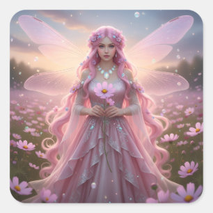 Beautiful October Opal Fairy Square Sticker