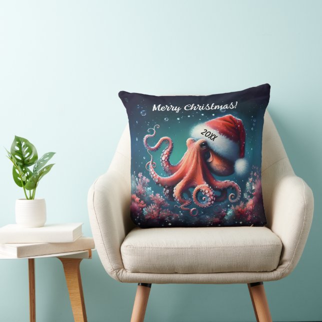 Beautiful Octopus in Santa Hat   Cushion (Chair)