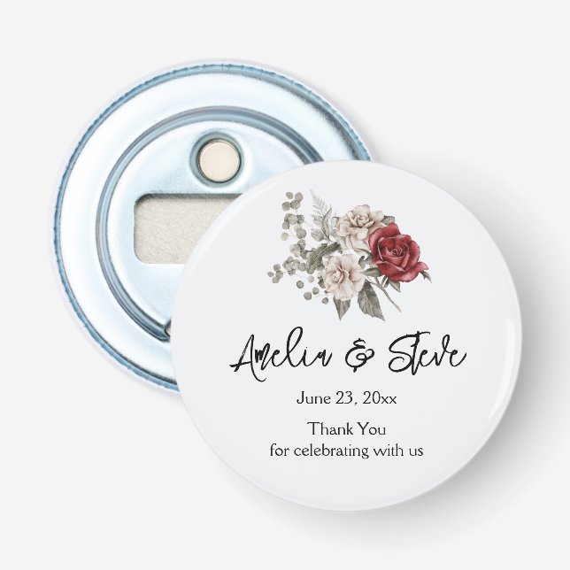 Beautiful Off-White & Red Roses Floral Bouquet Bottle Opener (Front)