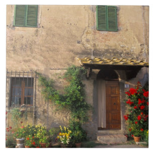 Beautiful old home with flowers at San Gimignano Ceramic Tile