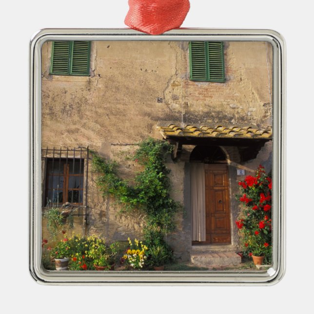 Beautiful old home with flowers at San Gimignano Metal Tree Decoration (Front)