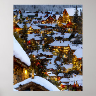 Beautiful old mountain village at Christmas Poster