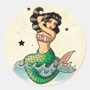 Beautiful Old School Mermaid Classic Round Sticker