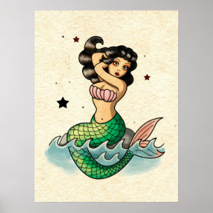 Beautiful Old School Mermaid Poster
