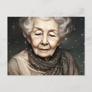 Beautiful Old Woman of Stardust Digital Art Postcard