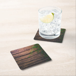 beautiful old wood square paper coaster