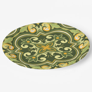 💚💛 Beautiful olive and yellow Azulejos  Paper Plate