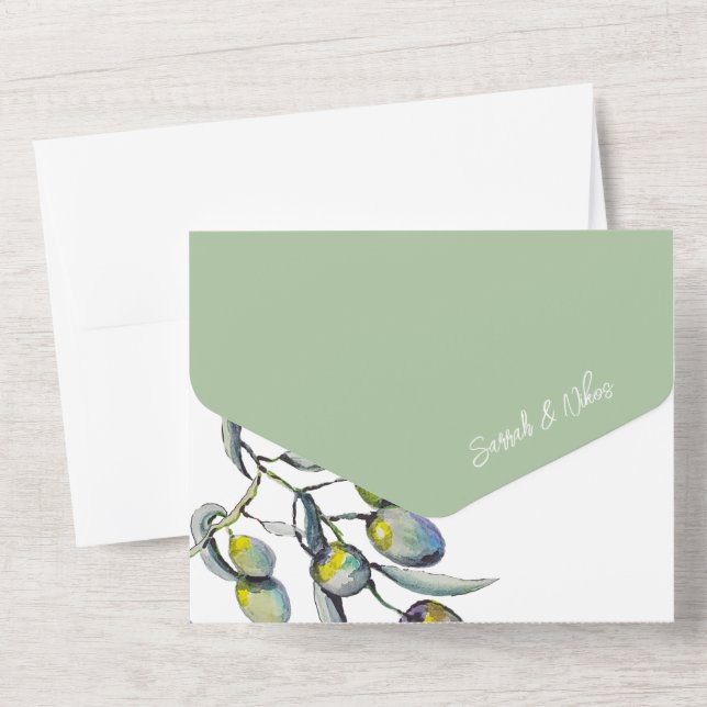 Beautiful Olive Branch Watercolor Art All In One Invitation (Back)