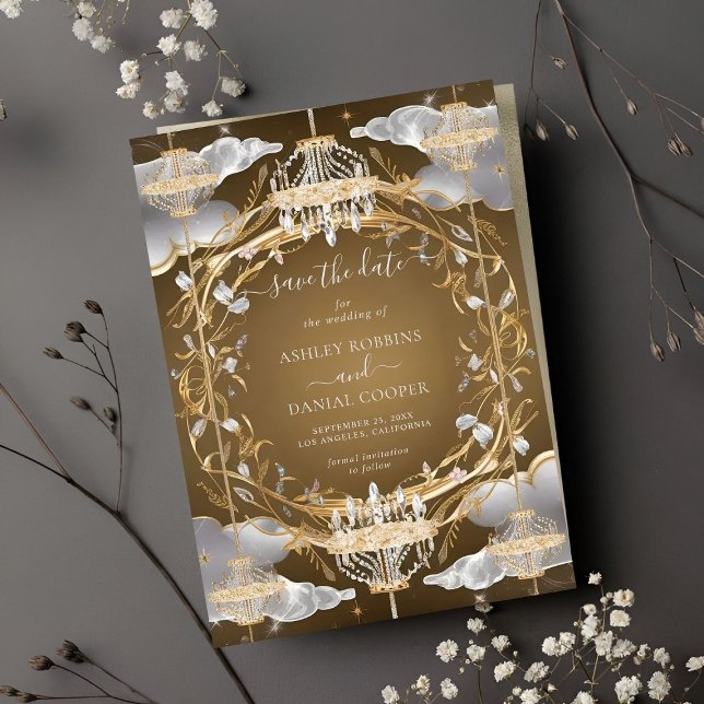 Beautiful Opulent Gold and Crystals Save The Date Invitation (Creator Uploaded)