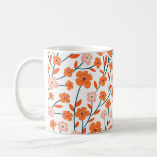 Beautiful orange and pastel flowers seamless patte coffee mug