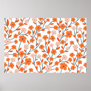 Beautiful orange and pastel flowers seamless patte poster