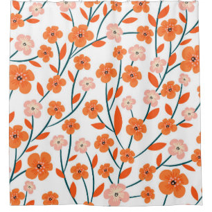 Beautiful orange and pastel flowers seamless patte shower curtain