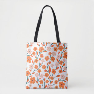 Beautiful orange and pastel flowers seamless patte tote bag