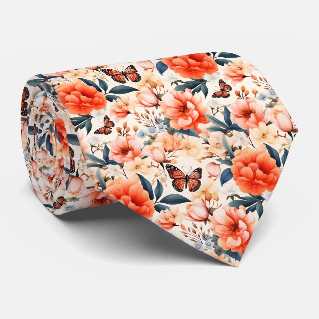 Beautiful Orange Butterflies On Pale Orange Tie (Rolled)