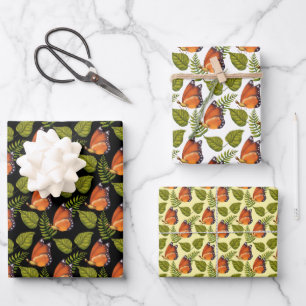 Beautiful Orange Butterfly Pattern Coordinated  Wrapping Paper Sheet