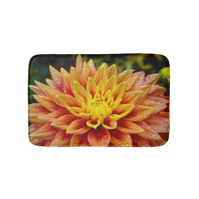 Beautiful orange dahlia bath mat (Front)