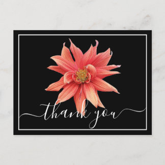 Beautiful Orange Dahlia Black Back Chic Thank You Postcard