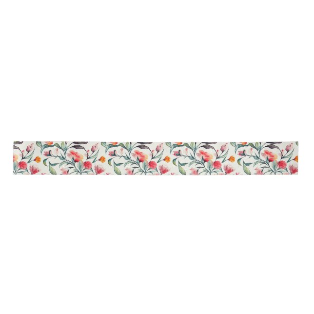 Beautiful Orange Floral Green Leaves  Satin Ribbon (Front)