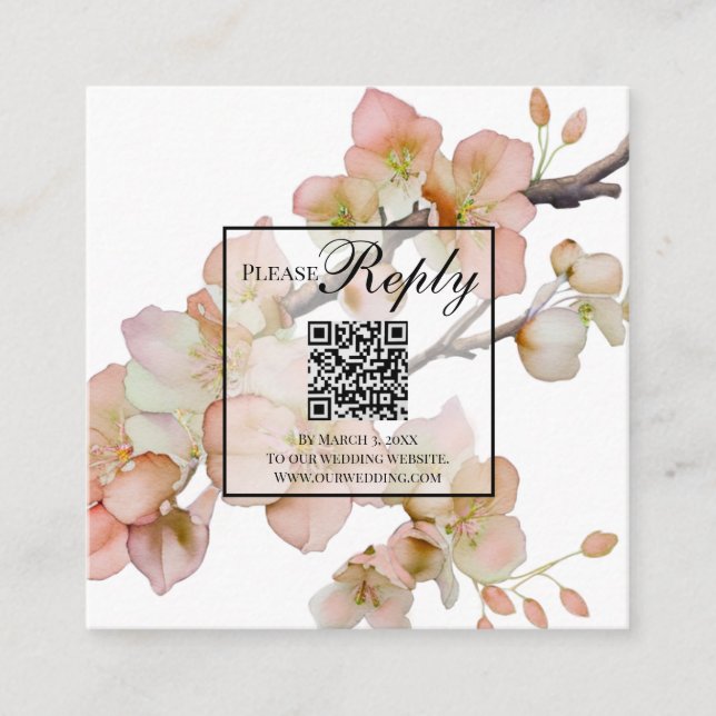 Beautiful orange floral watercolor blossoms RSVP  Enclosure Card (Front)