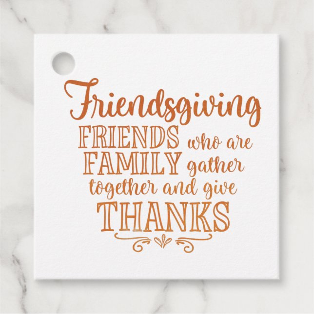 Beautiful orange Friendsgiving Favour Tags (Front)