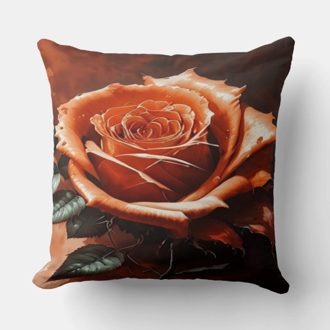 Beautiful Orange Gothic Rose Cushion (Front)