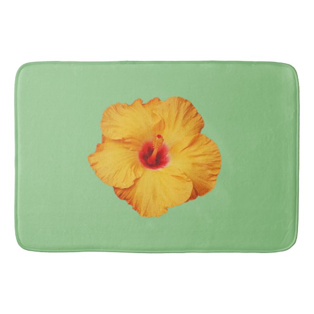 Beautiful orange hibiscus flower bath mat (Front)