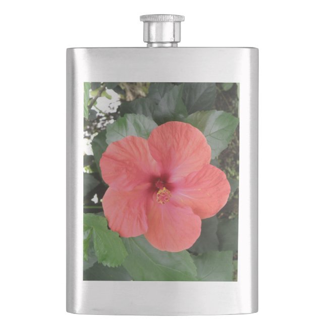 Beautiful Orange Hibiscus Flower Flask (Front)