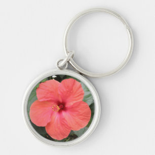 Beautiful Orange Hibiscus Flower Keychain